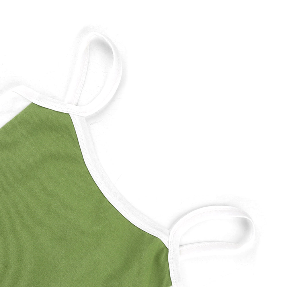 YESFASHION Basic Color Contrast Stitching One-line Neck Tops