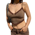 YESFASHION Lace Stitching V-neck Bust-shaped Suspenders Slim-fit Tops