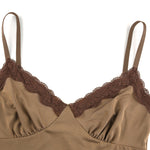 YESFASHION Lace Stitching V-neck Bust-shaped Suspenders Slim-fit Tops