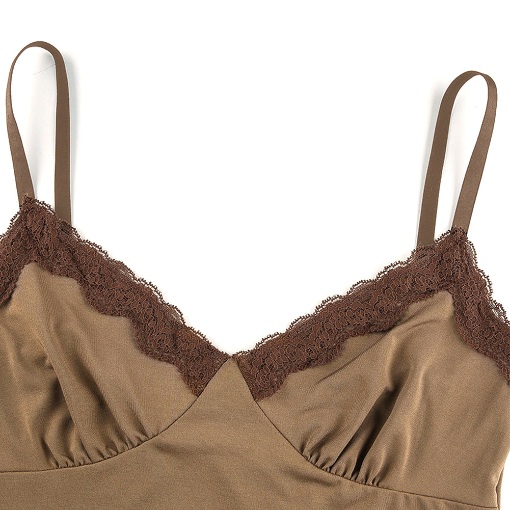 YESFASHION Lace Stitching V-neck Bust-shaped Suspenders Slim-fit Tops