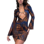 YESFASHION Deep V Breastless Chain Women Geometric Dress