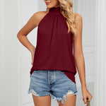 YESFASHION Summer Solid Color Halter Neck Strappy Vest Tops