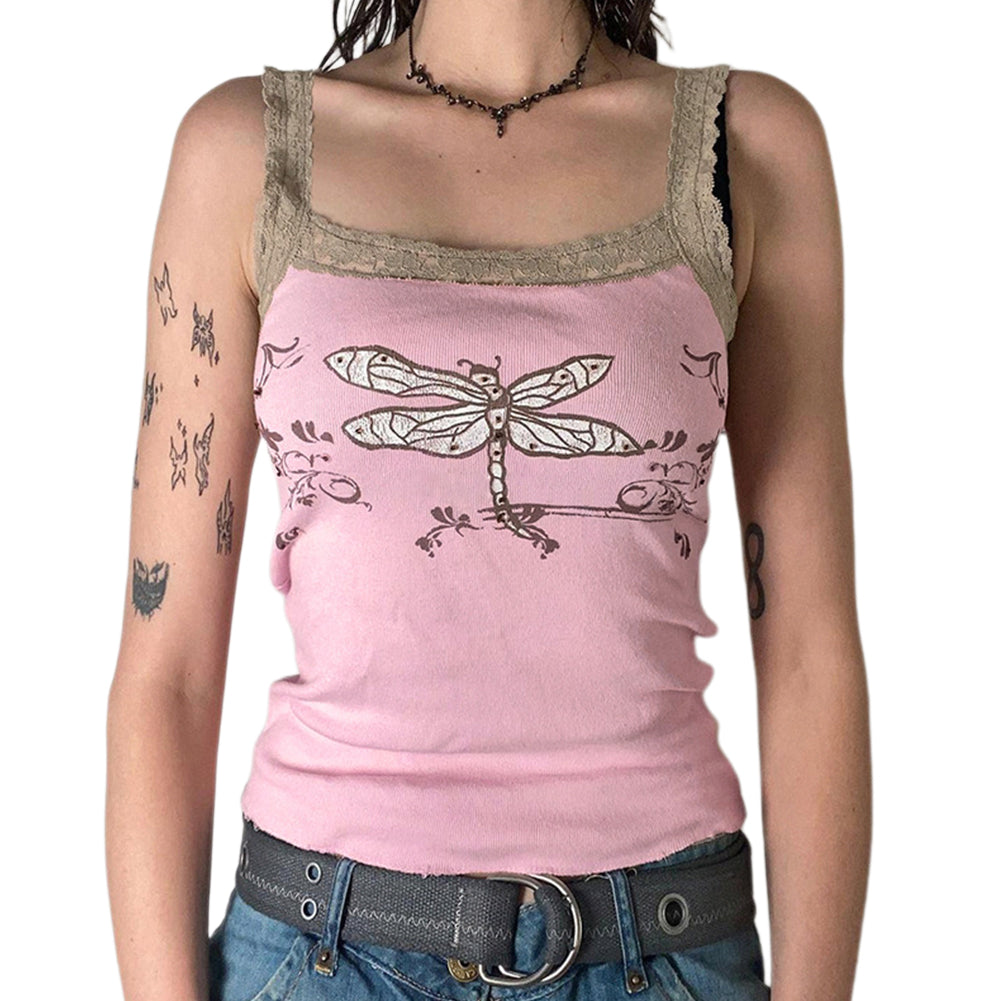 YESFASHION Sweet And Spicy Style Sexy Lace Lace Dragonfly Vest Tops