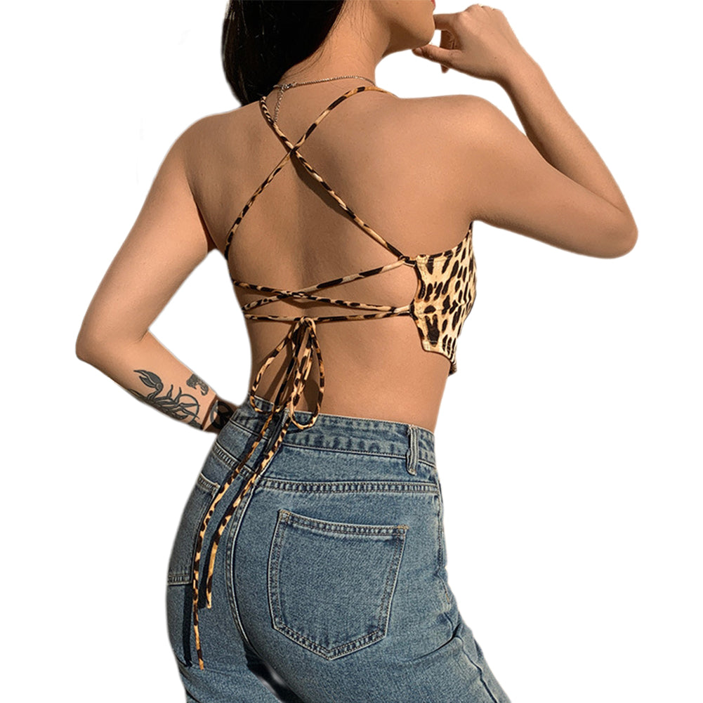 YESFASHION Women Small Vest Camisole Leopard Print Back Strap Tops