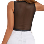 YESFASHION Women Mesh Sheer Tank Tops Sexy Slim Fit Crew Neck Pullover Vest