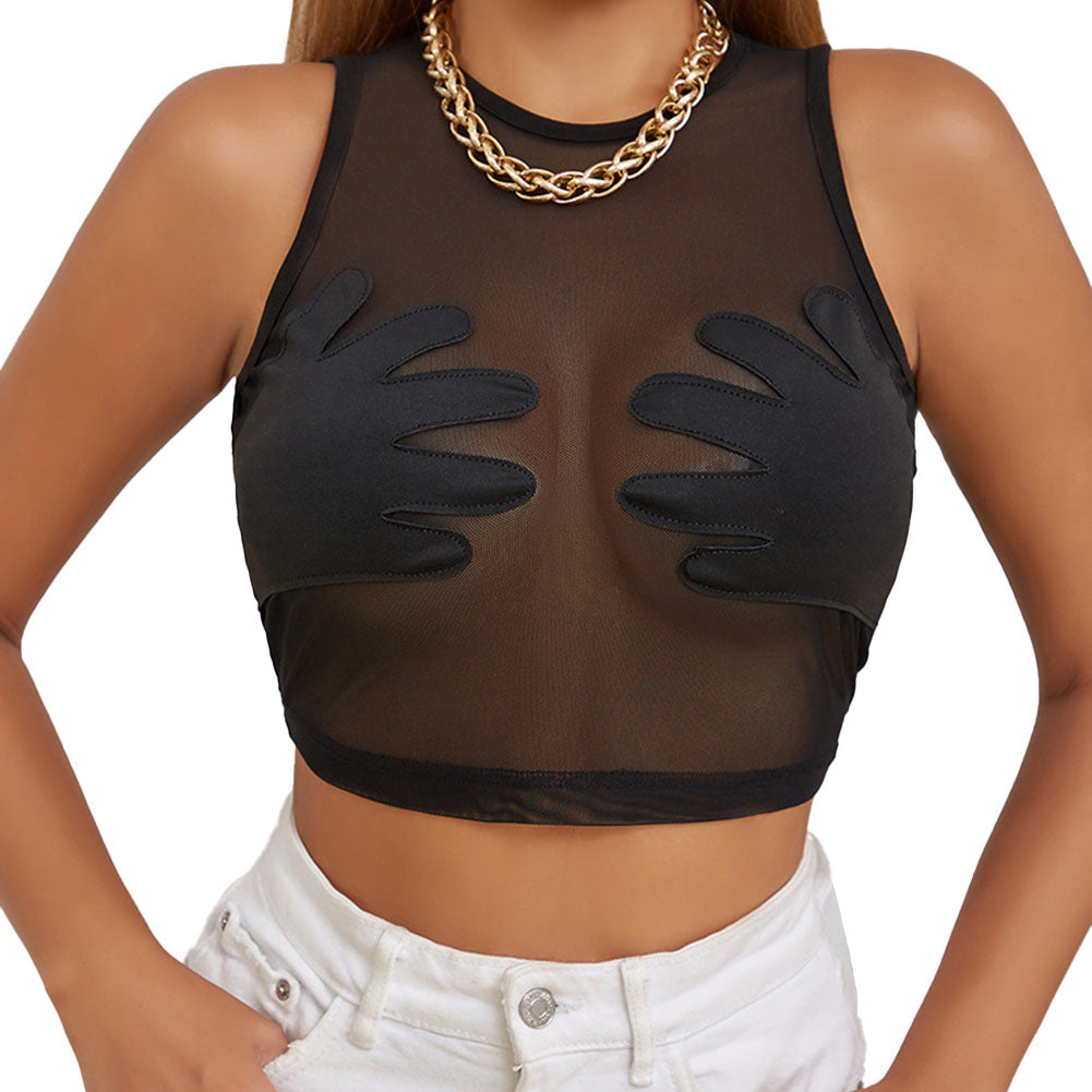 YESFASHION Women Mesh Sheer Tank Tops Sexy Slim Fit Crew Neck Pullover Vest