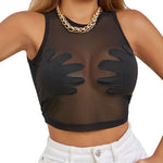 YESFASHION Women Mesh Sheer Tank Tops Sexy Slim Fit Crew Neck Pullover Vest