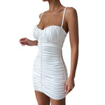 YESFASHION Women Suspenders Pleated V-neck Wrap Hip Dress