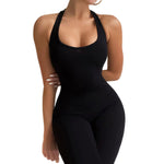 YESFASHION Solid Sexy Backless Halter Short Tracksuit Pants