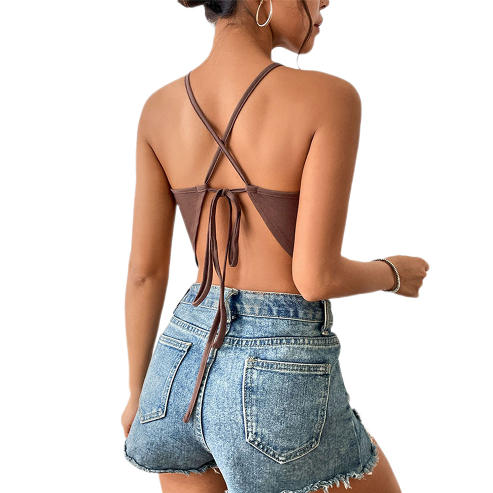 YESFASHION Hot Girl Sexy Tight Hanging Neck Camisole Tops