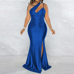 YESFASHION Sexy Slash Neck One Shoulder Strap Slit Dress