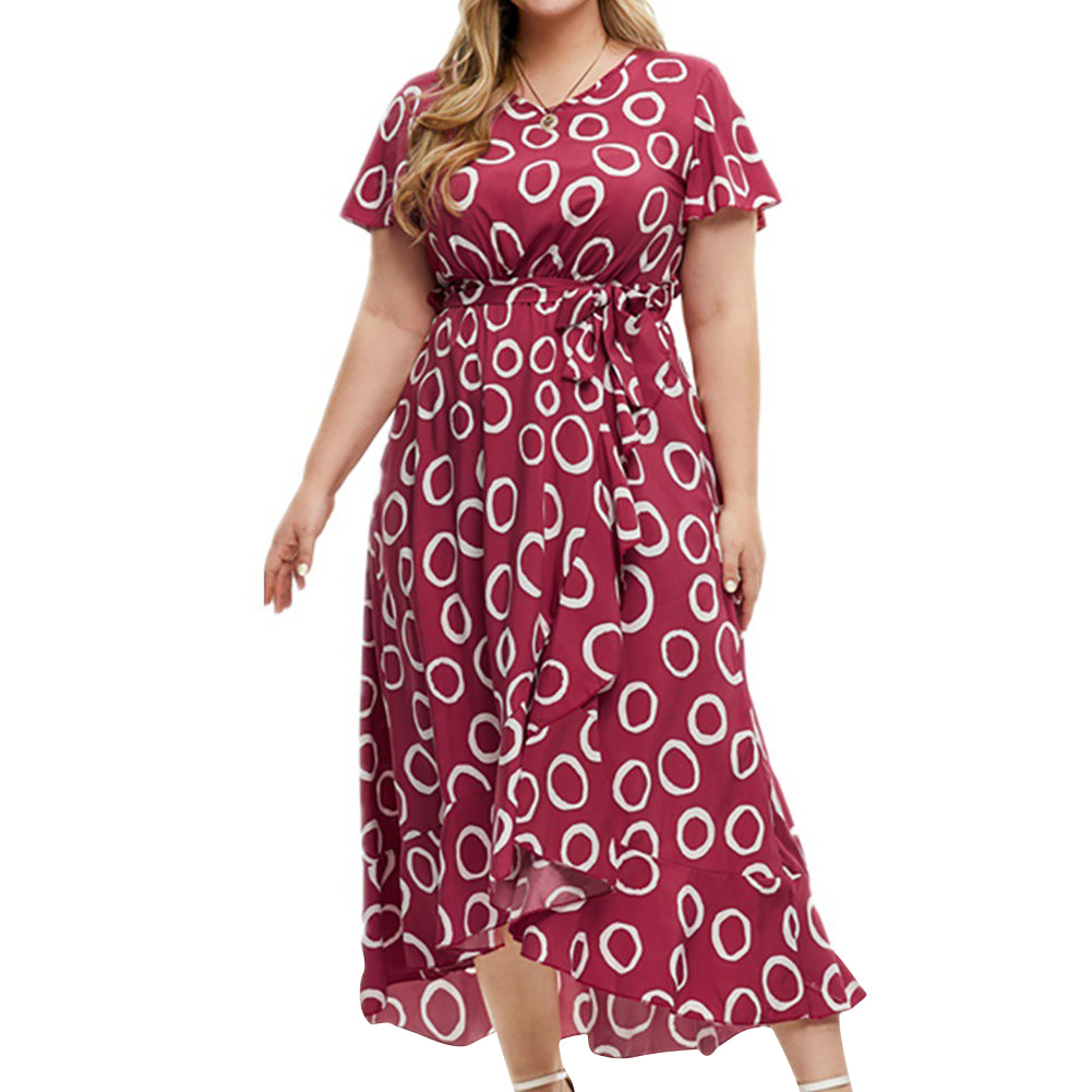 YESFASHION Women Summer New Print Short Sleeve Dress