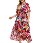 YESFASHION Women Short Sleeve Resort Style Printed Wrap Dress