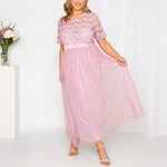 YESFASHION Women Plus Size Hollow Out Lace Sweet Princess Style Long Dress