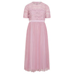 YESFASHION Women Plus Size Hollow Out Lace Sweet Princess Style Long Dress