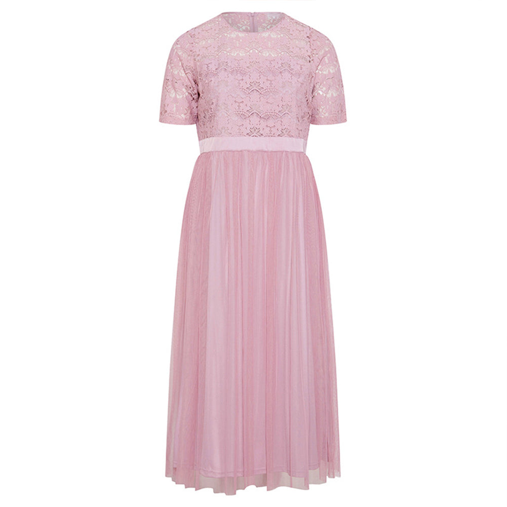 YESFASHION Women Plus Size Hollow Out Lace Sweet Princess Style Long Dress