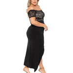YESFASHION Women Plus Size Slit Hollow Out Lace High Waist Dress
