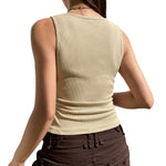 YESFASHION 2023 Spring Retro Butterfly Printed Round Neck Slim Tops