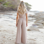 YESFASHION Women Outfits Suit Short Sleeves Round Neck T-shirt Elastic Set