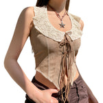 YESFASHION Women Slim Fit Sexy Lace Camisole Retro Halter Neck Tube Tops