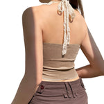 YESFASHION Women Slim Fit Sexy Lace Camisole Retro Halter Neck Tube Tops