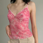 YESFASHION Floral Camisole V-neck Out Wear All-match Thin Vest Tops