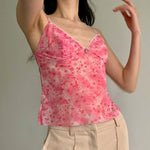 YESFASHION Floral Camisole V-neck Out Wear All-match Thin Vest Tops