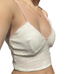 YESFASHION Fresh Lace Stitching Pink Thin Shoulder Strap Vest Tops