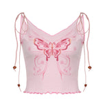 YESFASHION Sweet Butterfly Print Camisole Fresh Ears Slightly Folded Vest Tops