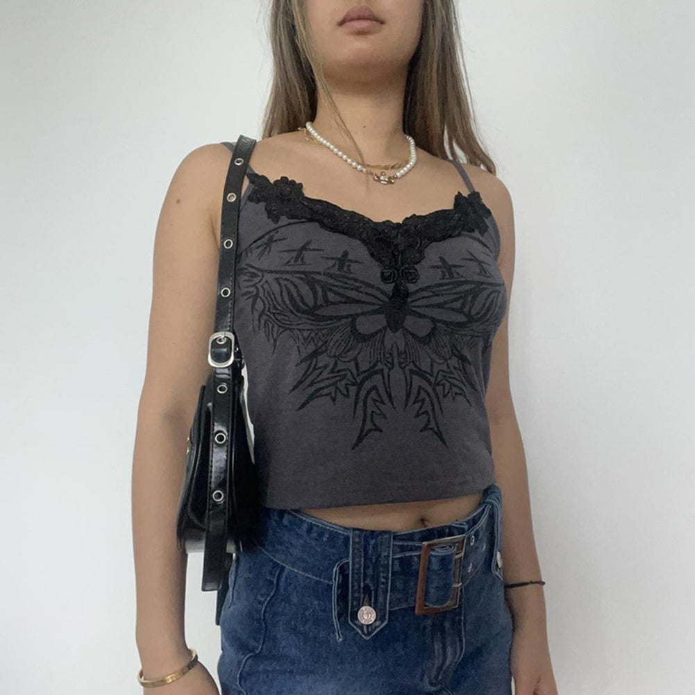 YESFASHION Sexy Lace Stitching Printed Vest Babes Back Fine Heel Bottoming Tops