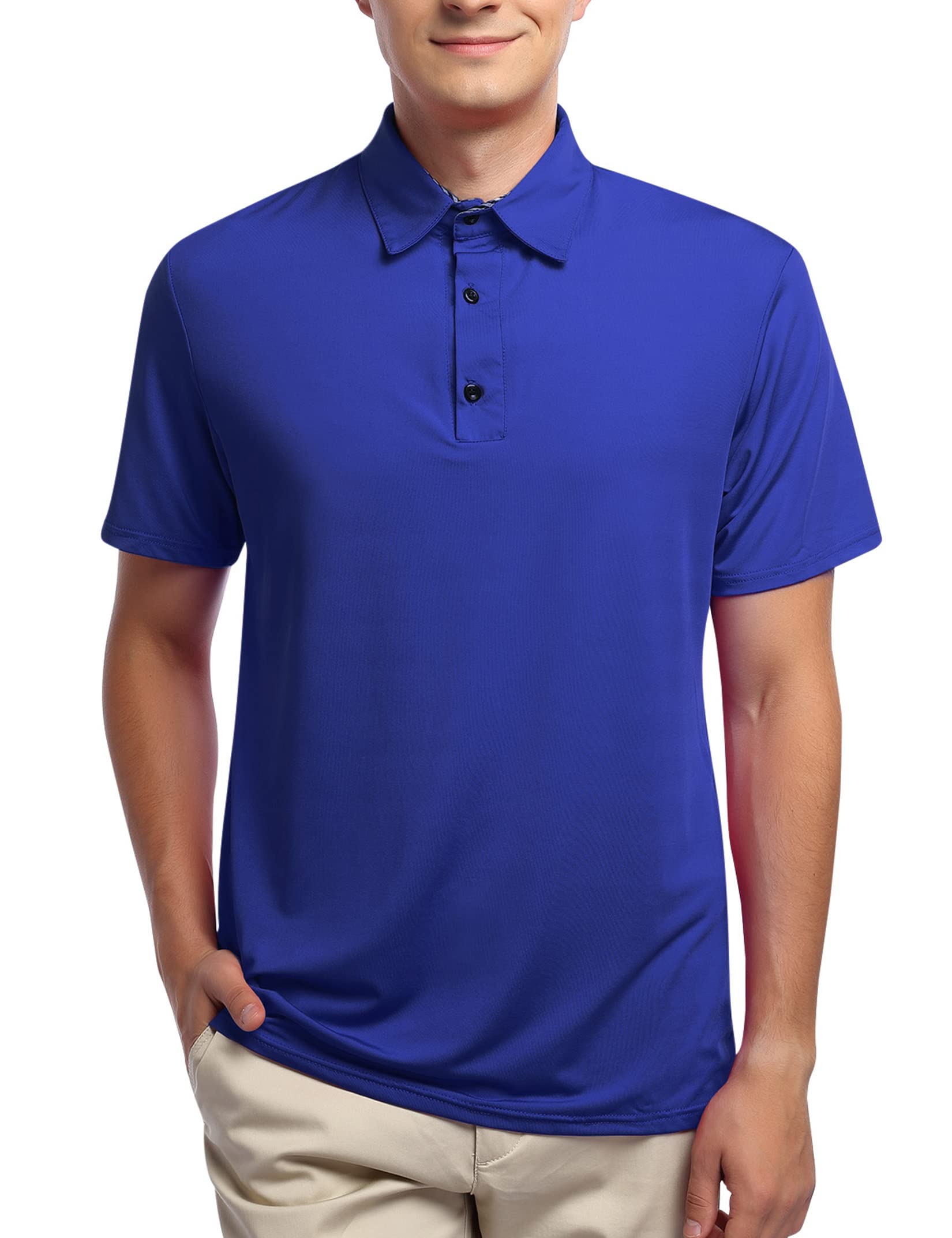 YESFASHION Men's Golf Polo Short Sleeve Collared Shirt Blue
