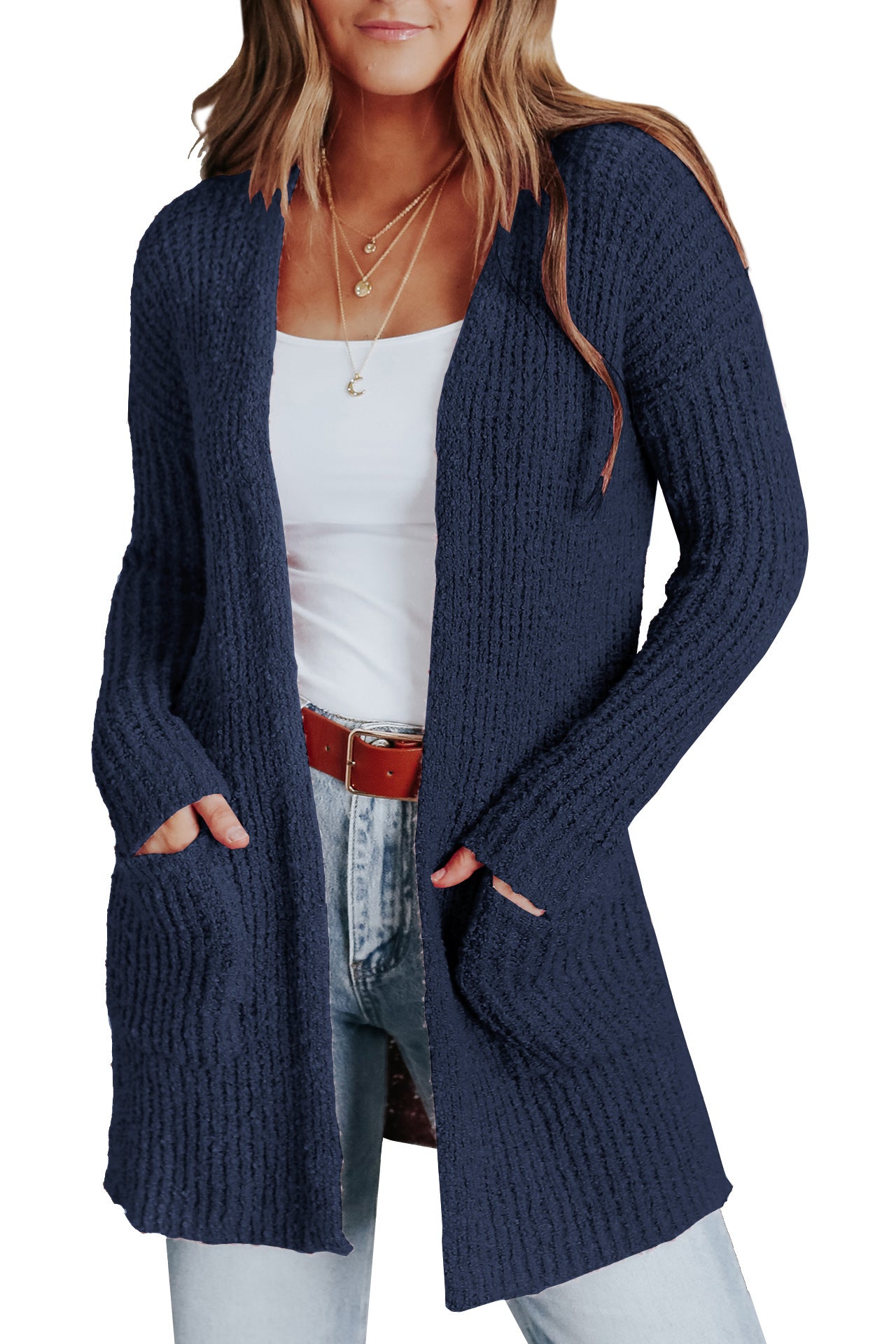 Women's Long Sleeve Cardigan Knit Jacket with Pockets