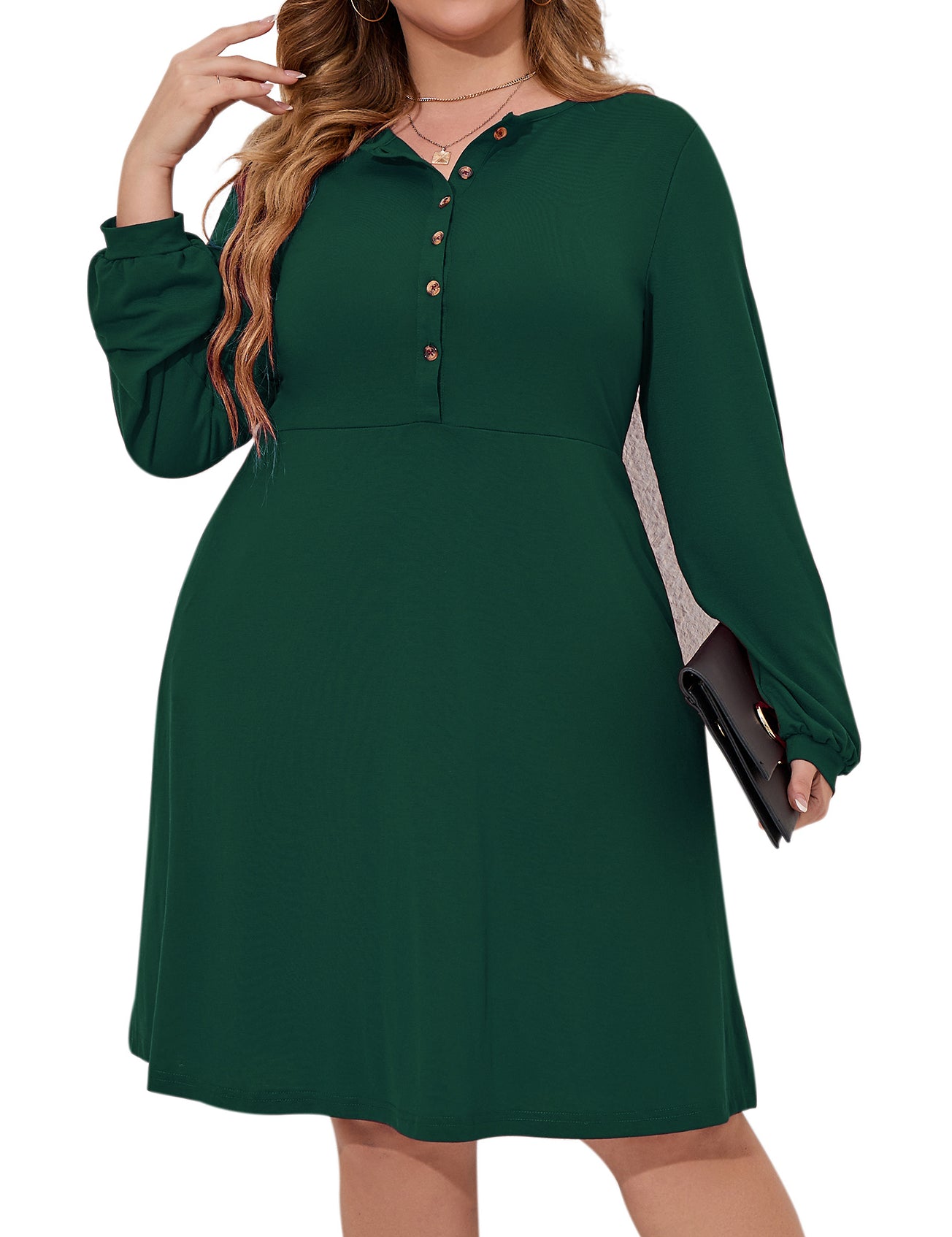 Women's Plus Size Button Up Long Balloon Sleeve Fall Dress