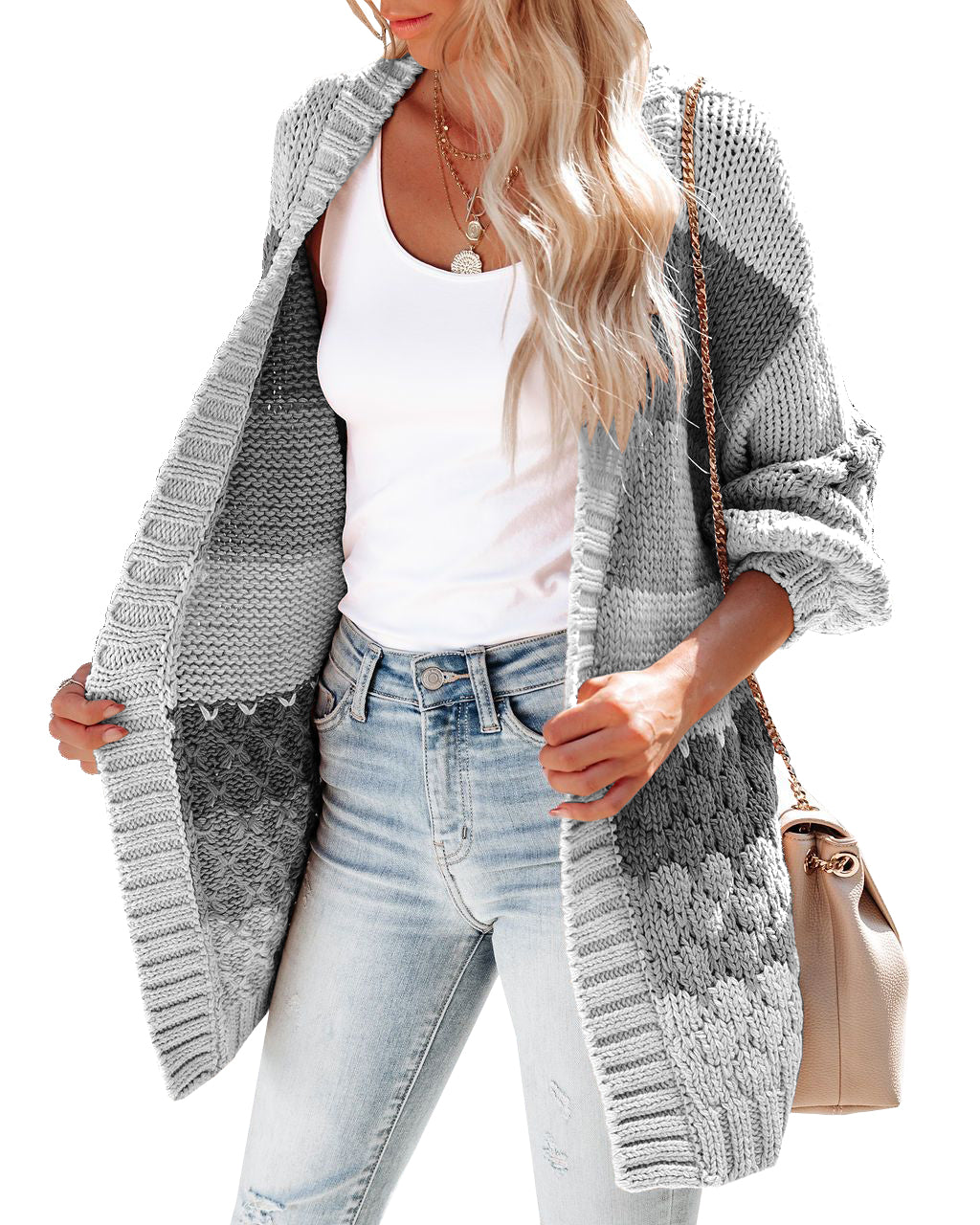 Women's Long Sleeve Colorblock Cardigan Knit Jacket