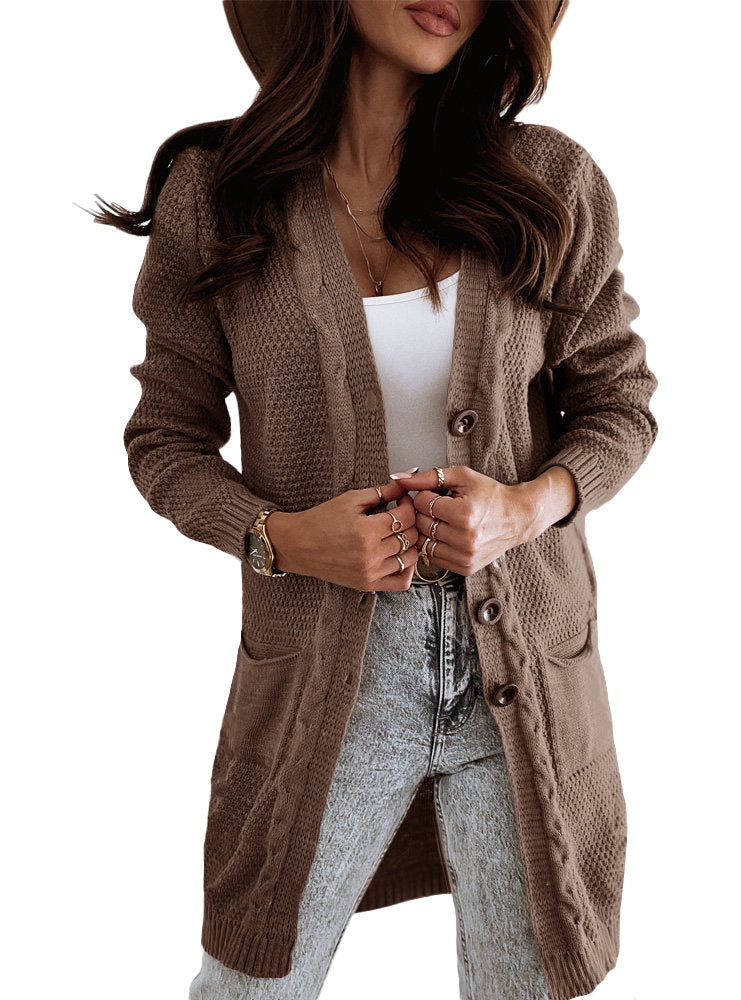 Women's Long Sleeve Cable Knit Cardigan Sweater